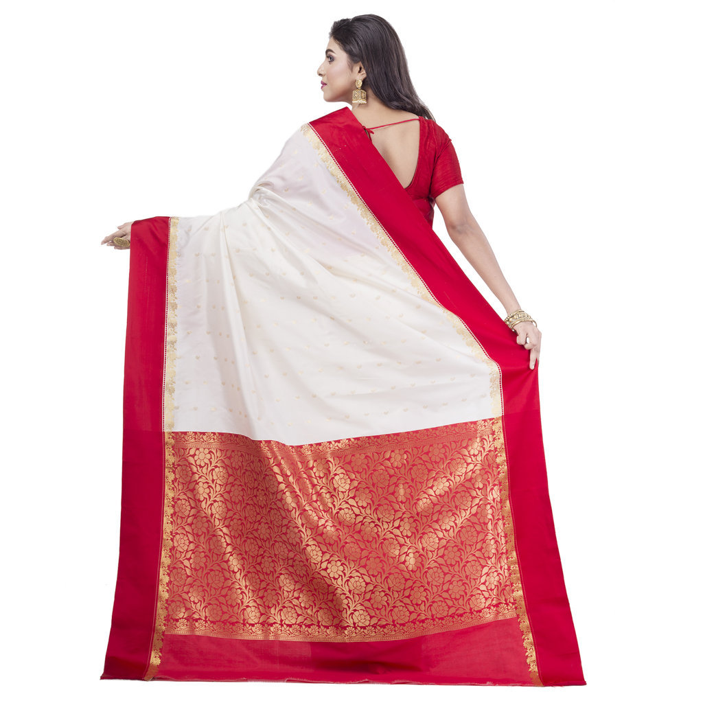 White Red Blended Cotton Gourigorod_Ankit Hand Loom Saree (7027)